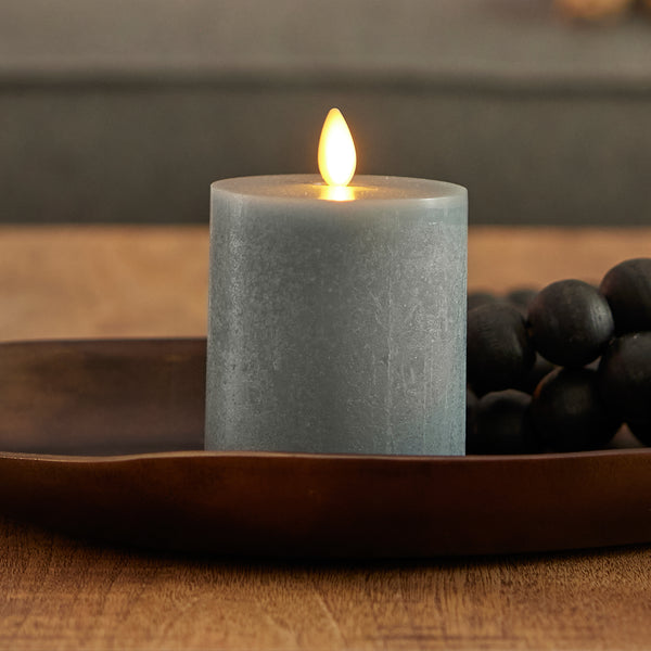 luminara Rechargeable Seaglass Silver Blue Pillar