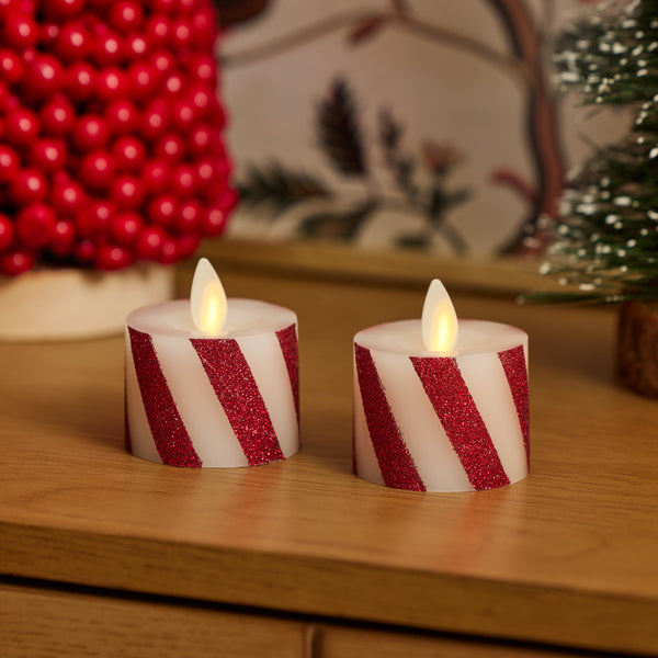 luminara Red Candy Cane Flameless Candle Tealights