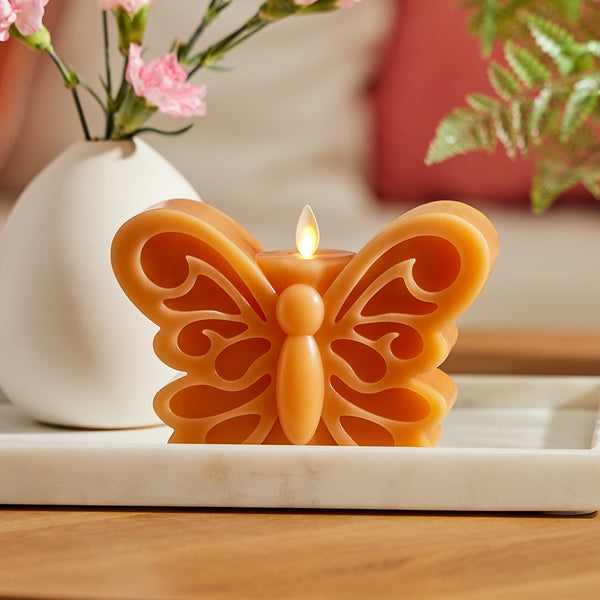 luminara Sunlit Honey Flameless Candle Butterfly