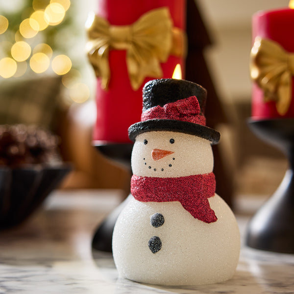 Luminara White Glitter Flameless Candle Snowgirl