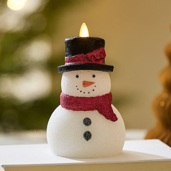 luminara White Glitter Flameless Candle Snowgirl