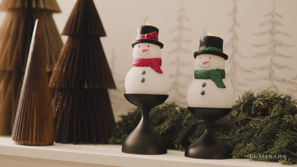 Luminara White Glitter Flameless Candle Snowman