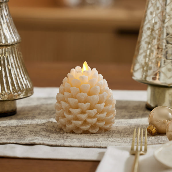 luminara White Swan Flameless Candle Pinecone