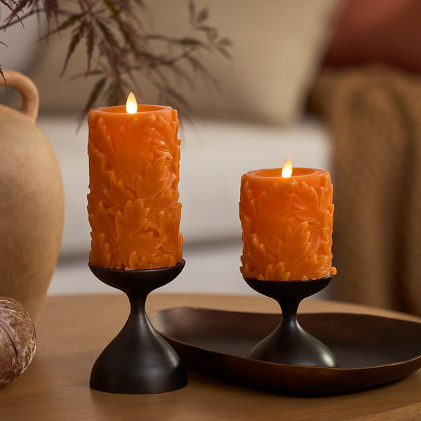 Luminara Marmalade Embossed Leaves Flameless Candle Pillars