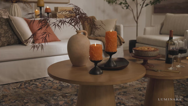 Luminara Marmalade Embossed Leaves Flameless Candle Pillars