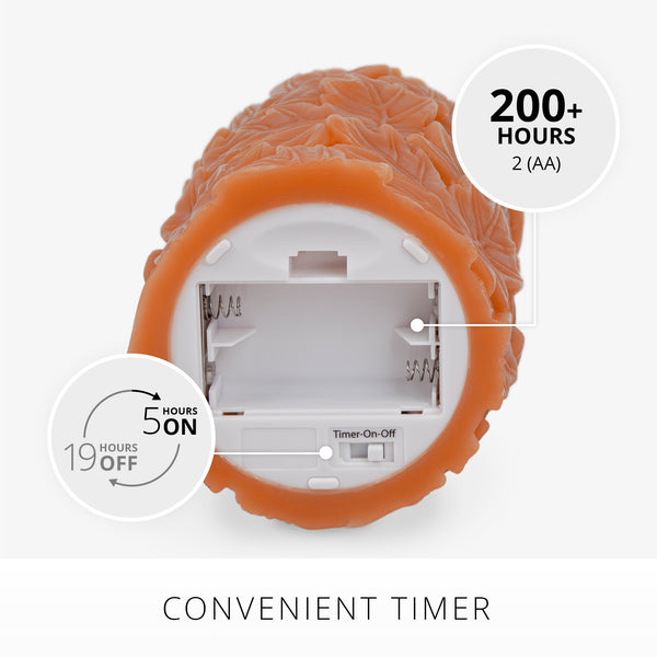 Luminara Marmalade Embossed Leaves Flameless Candle Pillars