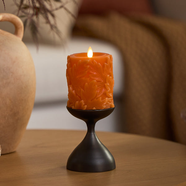 luminara Marmalade Embossed Leaves Flameless Candle Pillars