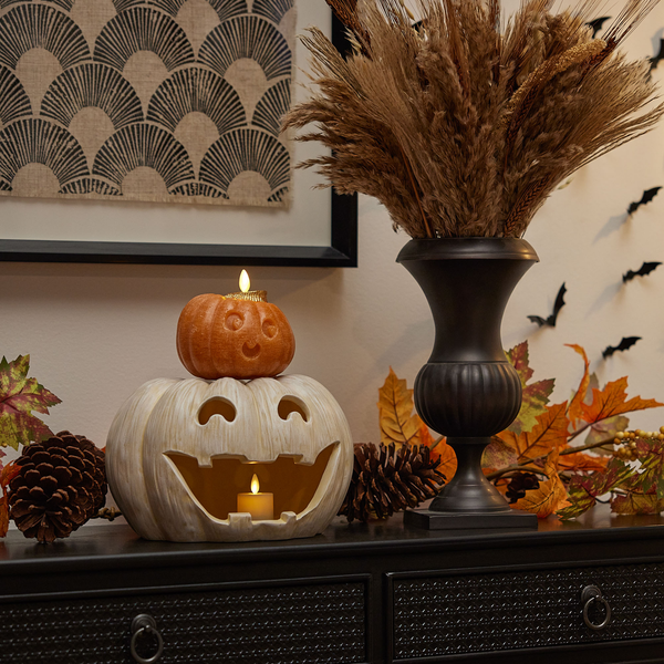 Luminara Orange Chalky Flameless Candle Cute Jack-o'-lantern Pumpkin