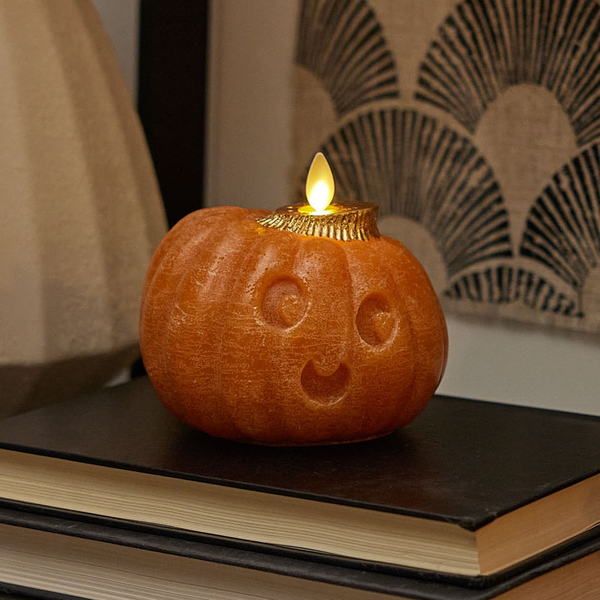 luminara Orange Chalky Flameless Candle Cute Jack-o'-lantern Pumpkin