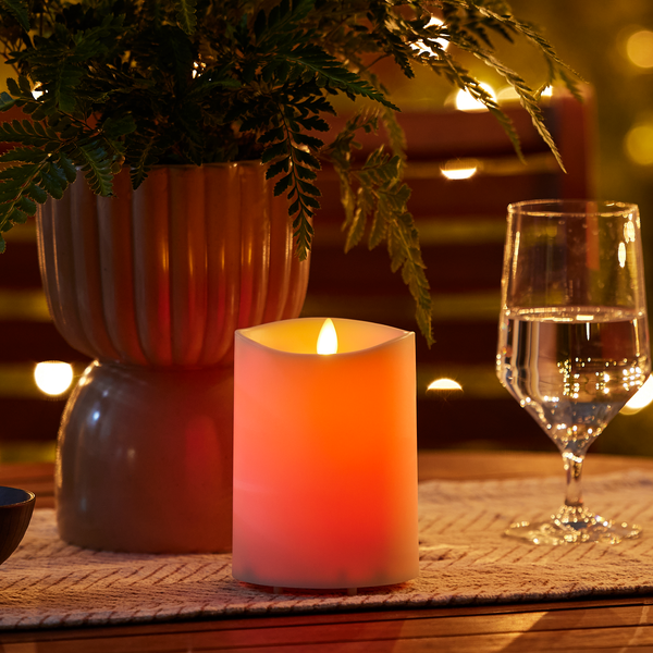 luminara Outdoor Color Changing Flameless Candle Pillar with Remote - Melted Top - 3.75" Width