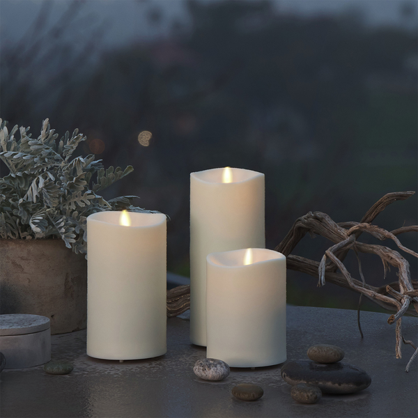 Luminara Outdoor Flameless Ivory Pearl Candle Pillar - Melted Top - 3.75" Width