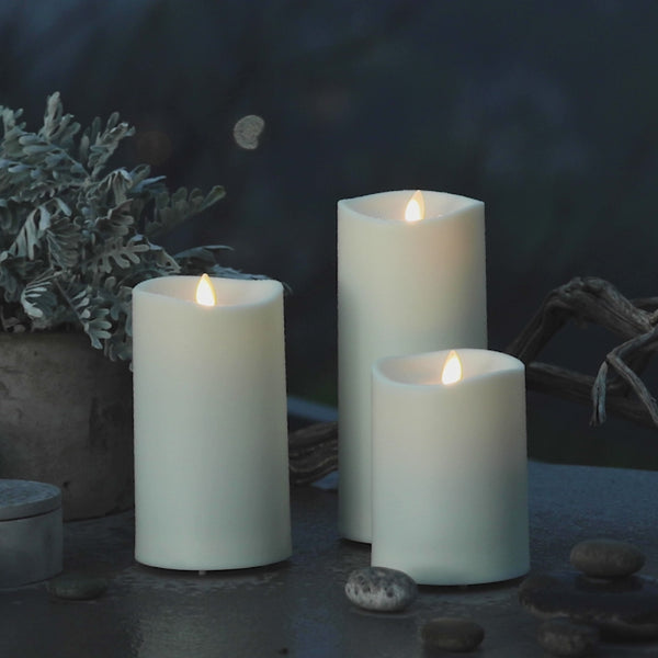 Luminara Outdoor Flameless Ivory Pearl Candle Pillar - Melted Top - 3.75" Width