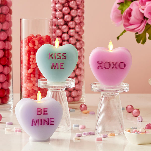 Luminara Pastel Orchid Flameless Candle Candy Heart "XOXO"
