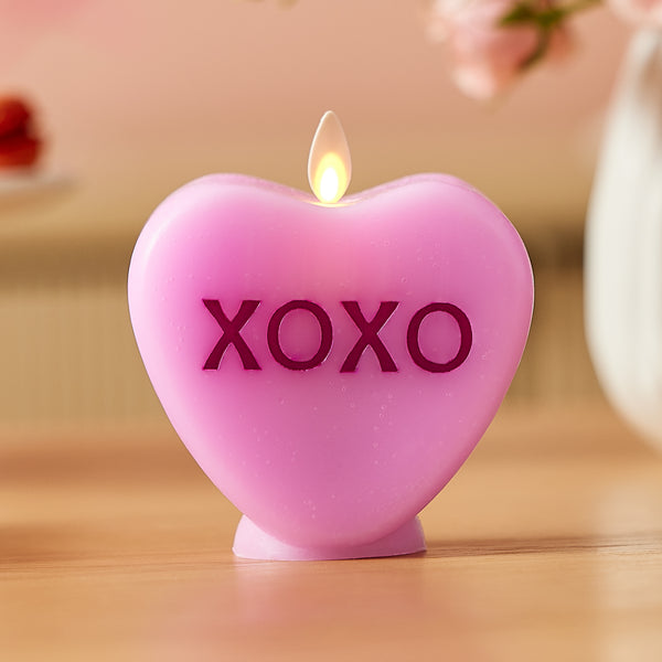 luminara Pastel Orchid Flameless Candle Candy Heart "XOXO"