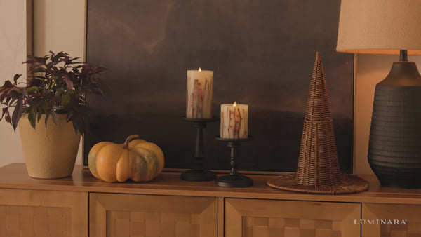 Luminara Pearl Ivory Embedded Orange Berries & Twigs Flameless Candle Pillar