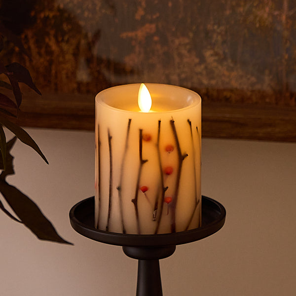 luminara Pearl Ivory Embedded Orange Berries & Twigs Flameless Candle Pillar