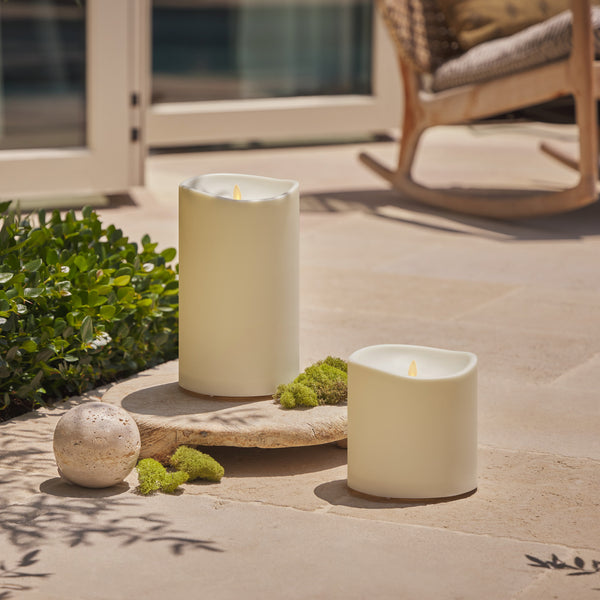 Luminara Pearl Ivory Outdoor Flameless Candle Grand Pillar With Remote - Melted Top