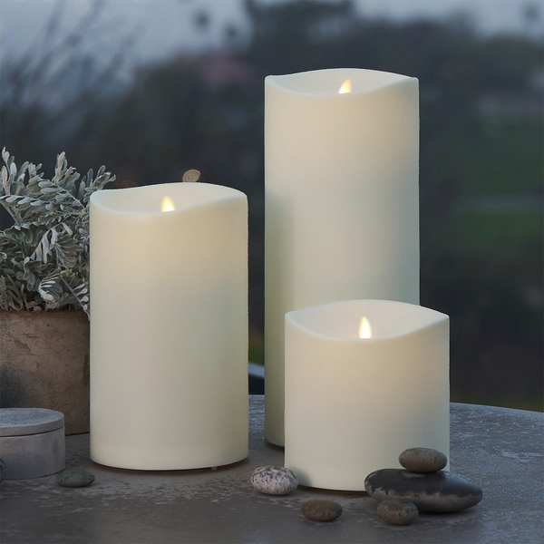 Luminara Pearl Ivory Outdoor Flameless Candle Grand Pillar With Remote - Melted Top