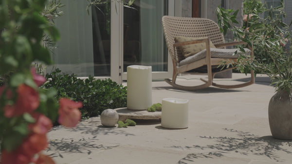 Luminara Pearl Ivory Outdoor Flameless Candle Grand Pillar With Remote - Melted Top