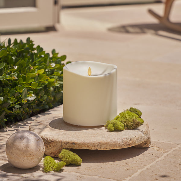 luminara Pearl Ivory Outdoor Flameless Candle Grand Pillar with Remote - Melted Top