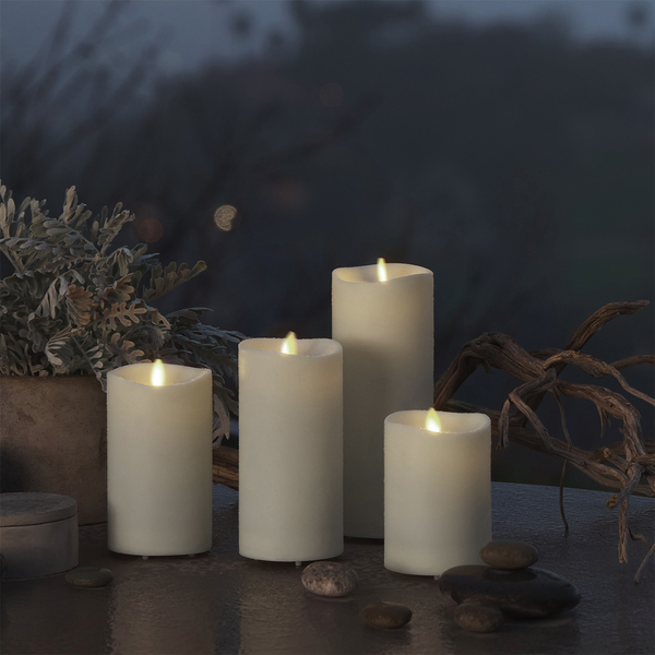 Luminara Pearl Ivory Outdoor Flameless Candle Pillar - Melted Top - 3.25" Width