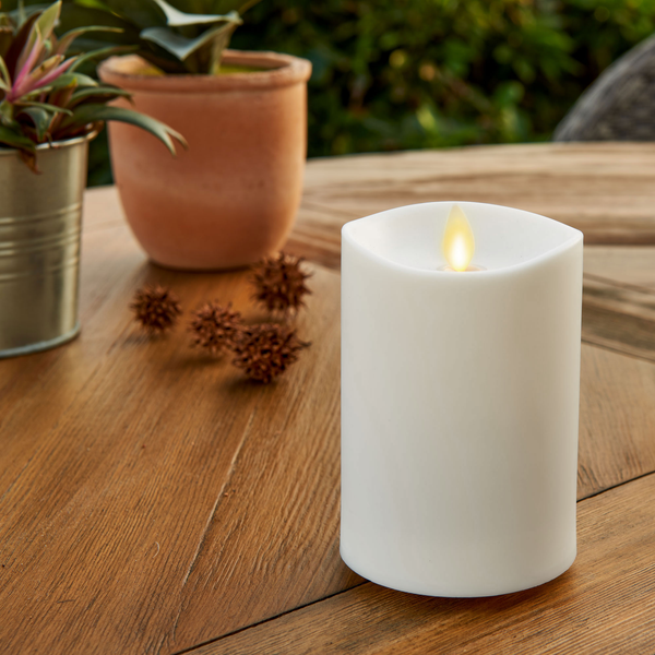 luminara Pearl Ivory Outdoor Flameless Candle Pillar - Melted Top - 3.25" Width