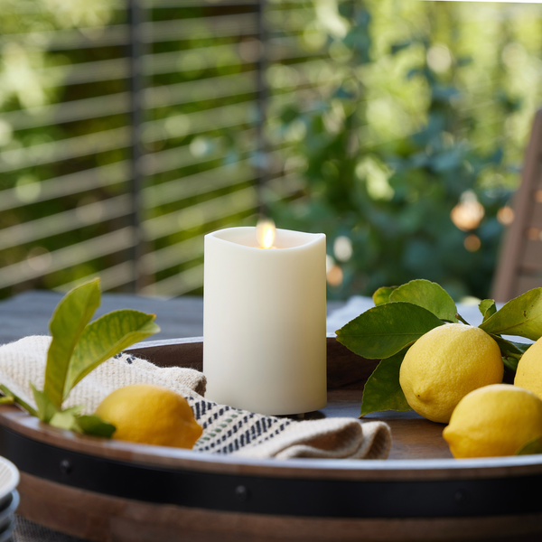 luminara Pearl Ivory Outdoor Flameless Candle Pillar - Melted Top - 3.25" Width