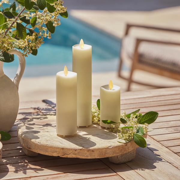 Luminara Pearl Ivory Outdoor Flameless Candle Slim Pillar - Melted Top - 2" Width