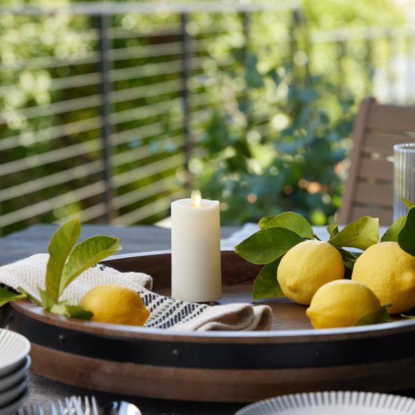 luminara Pearl Ivory Outdoor Flameless Candle Slim Pillar - Melted Top - 2" Width