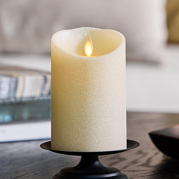 luminara Radiant Ivory Glitter Flameless Candle Pillars