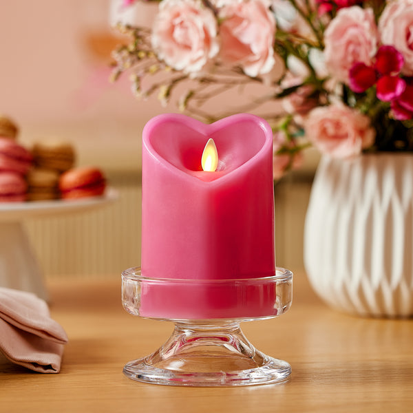 luminara Raspberry Sorbet Flameless Candle Heart Pillar