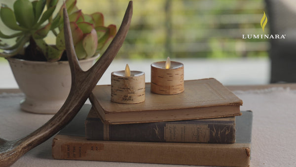 Luminara Real Birch Flameless Candle Tealights - Recessed Top - Set Of 2