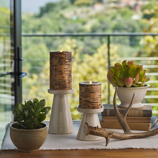 Luminara Real Birch Wood Flameless Candle Pillar - Recessed Top - 3.5" Width