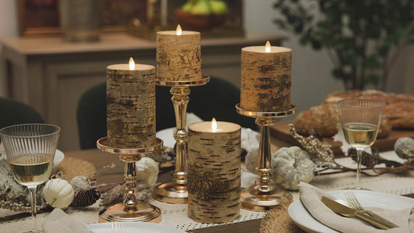 Luminara Real Birch Wood Flameless Candle Pillar - Recessed Top - 3.5" Width