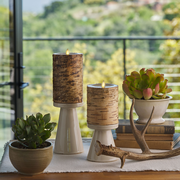 Luminara Real Birch Wood Flameless Candle Pillar - Recessed Top - 4" Width