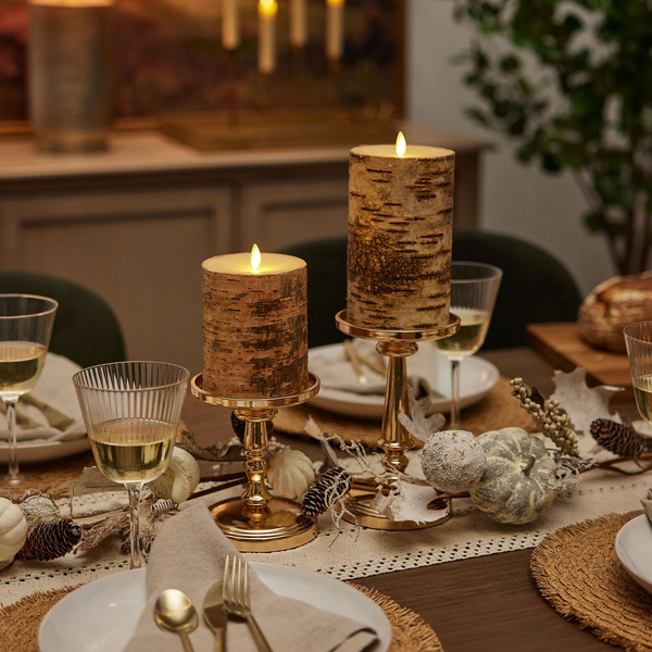 Luminara Real Birch Wood Flameless Candle Pillar - Recessed Top - 4" Width