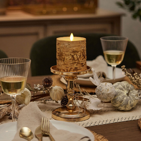 luminara Real Birch Wood Flameless Candle Pillar - Recessed Top - 3.5" Width