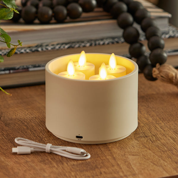 Luminara Rechargeable Tealights And Charging Base - Set Of 4