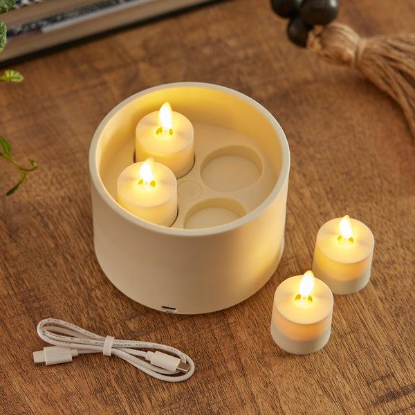 luminara Rechargeable Tealights and Charging Base - Set of 4