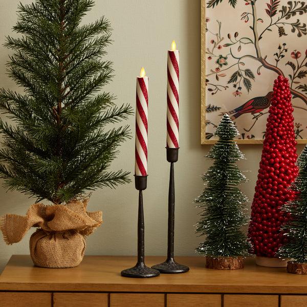 Luminara Red Candy Cane Glitter Stripe White Flameless Candle Tapers - Set Of 2