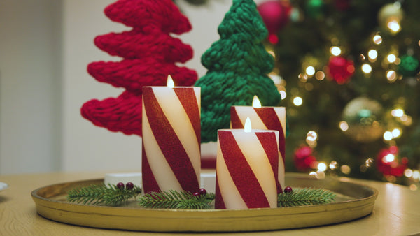 Luminara Red Candy Cane Glitter Stripe White Flameless Candle Tapers - Set Of 2