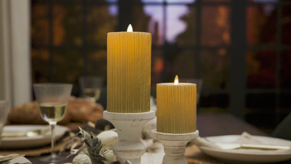 Luminara Ribbed Metallic Champagne Flameless Candle Pillar