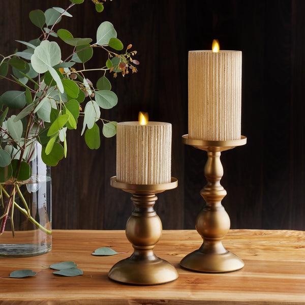 Luminara Ribbed Metallic Champagne Flameless Candle Pillar