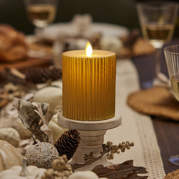 luminara Ribbed Metallic Champagne Flameless Candle Pillar luminara Ribbed Metallic Champagne Flameless Candle Pillar