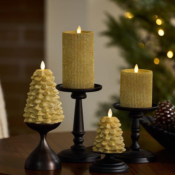 Luminara Rich Gold Glitter Flameless Candle North Tree