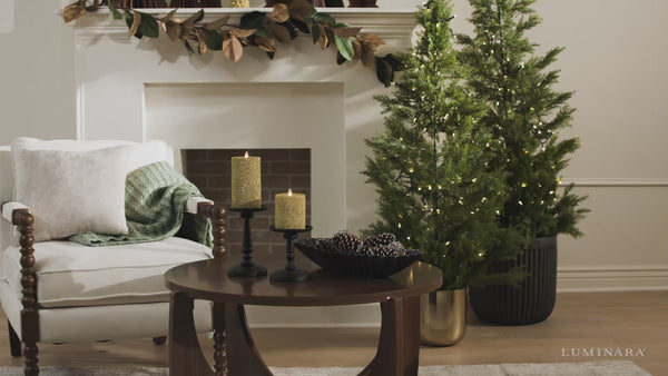 Luminara Rich Gold Glitter Ribbed Flameless Candle Pillar