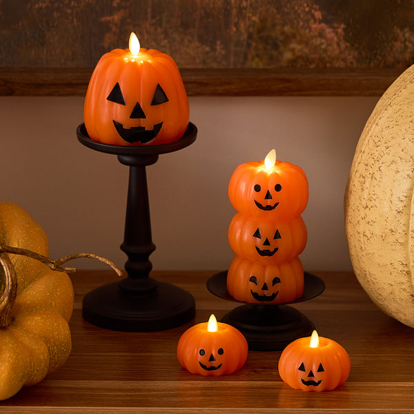 Luminara Russet Orange Flameless Candle Stacked Jack-o-lanterns