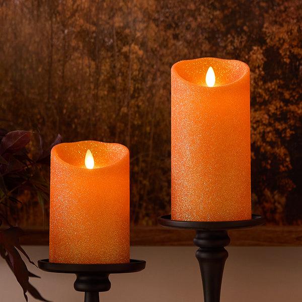Luminara Russet Orange Glitter Flameless Candle Pillar