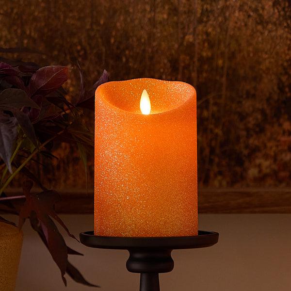 luminara Russet Orange Glitter Flameless Candle Pillar