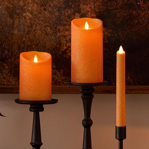 Luminara Russet Orange Glitter Flameless Candle Taper